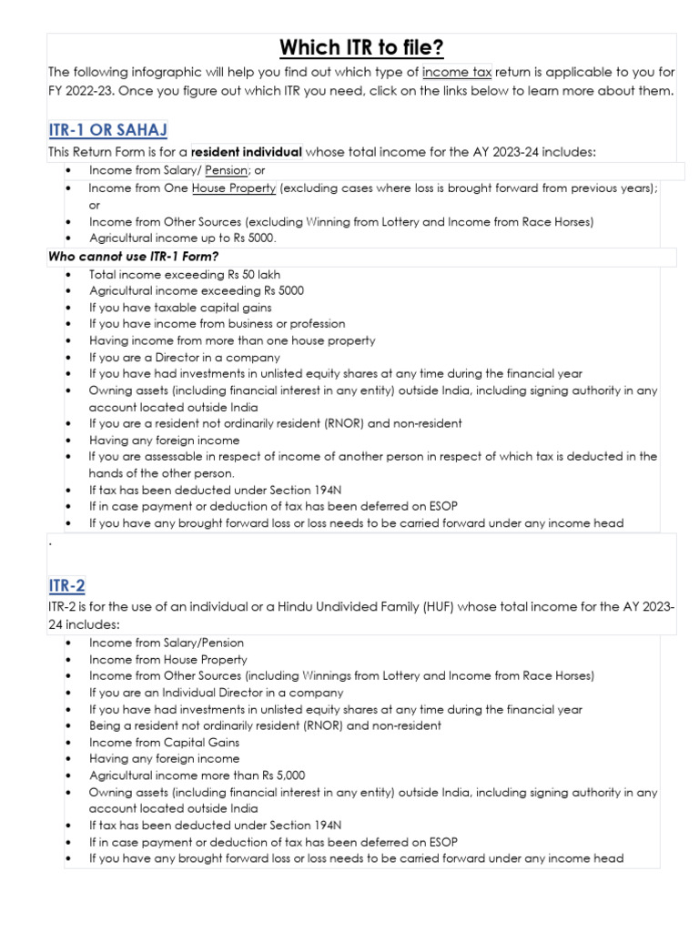 Which ITR To File | PDF | Income | Tax Deduction