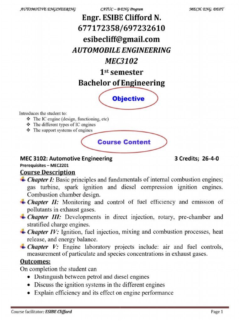 AUTOMOTIVE ENGINEERING L3 1st Part P | PDF