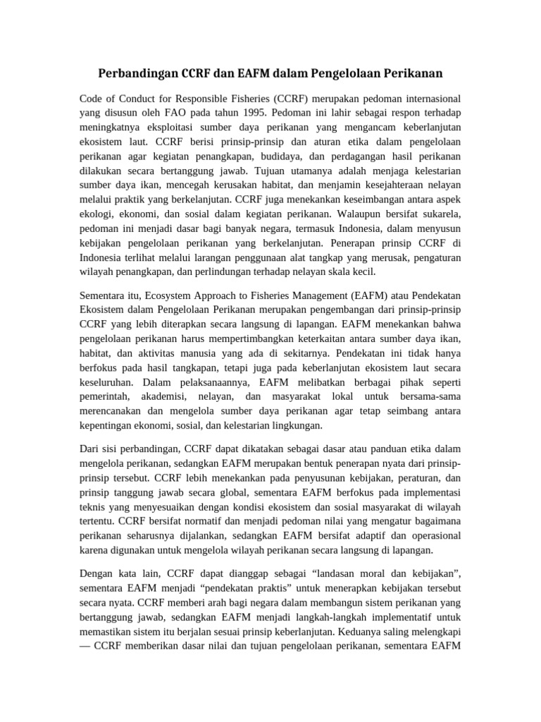 CCRF vs EAFM: Pengelolaan Perikanan Berkelanjutan | PDF