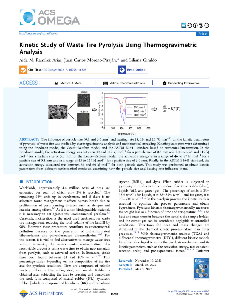 Kinetic Analysis of Waste Tire Pyrolysis | PDF | Pyrolysis | Applied ...
