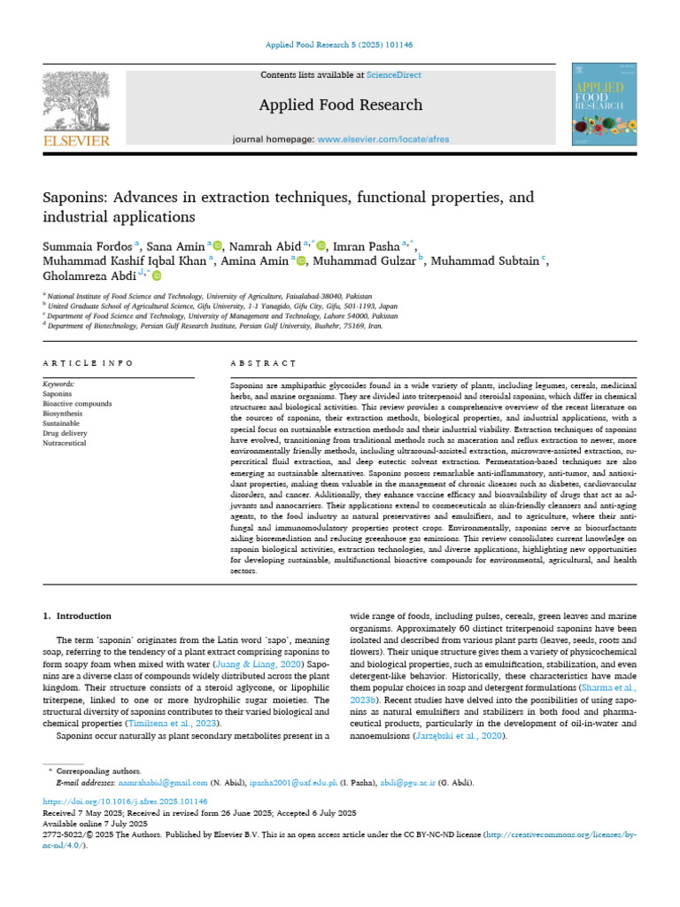 Saponins Advances in Extraction Techniques Functional Properties and ...