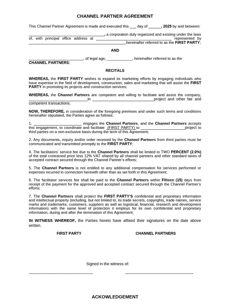 Channel Partner Agreement 2025 | PDF | Trade Secret | Common Law