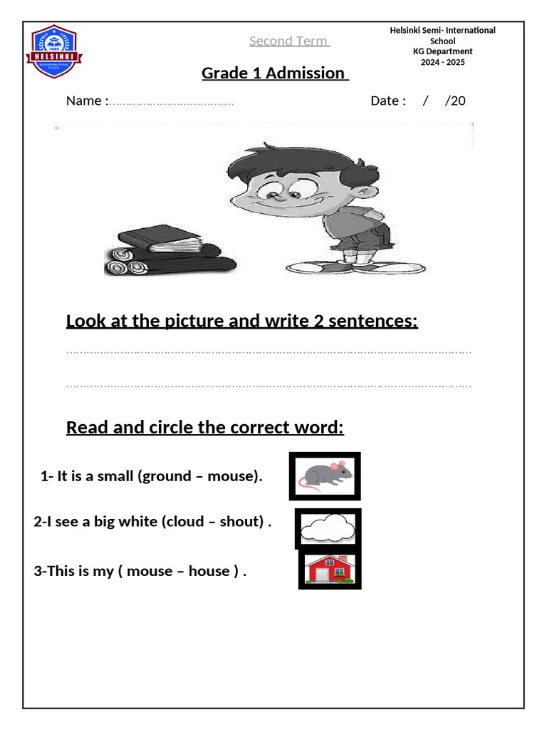 Grade 1 Admission Worksheet 2024-2025 | PDF