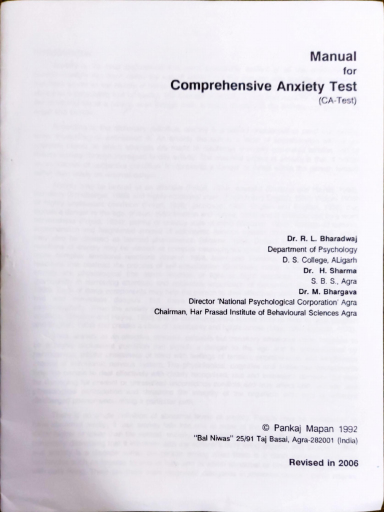 Comprehensive Anxiety Test (CA-Test) | PDF