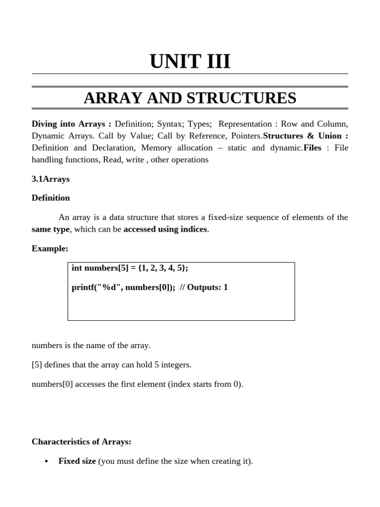 Arrays and Structures in C Programming | PDF | Software Development ...
