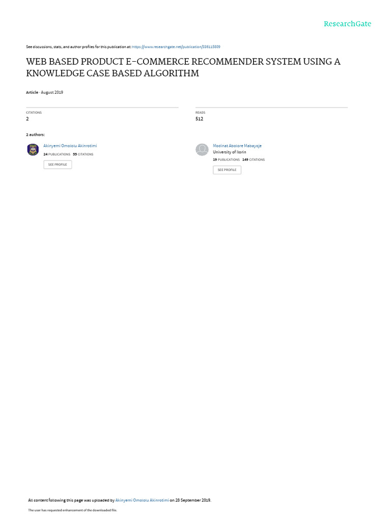 Web Based Product E-Commerce Recommender System Using A Knowledge Case ...