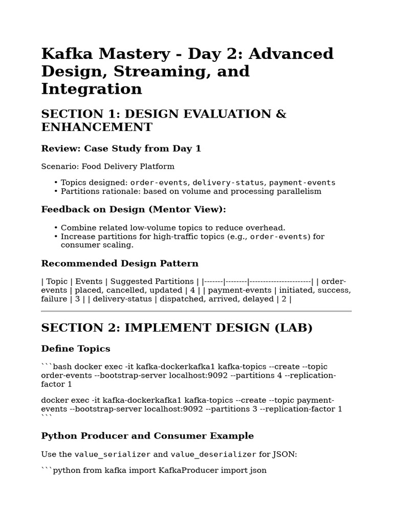 Kafka Mastery Day 2: Design & Streaming | PDF | Apache Spark | Data ...