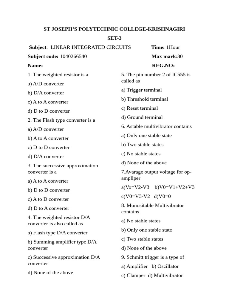 Lic Set-3 | PDF | Amplifier | Operational Amplifier