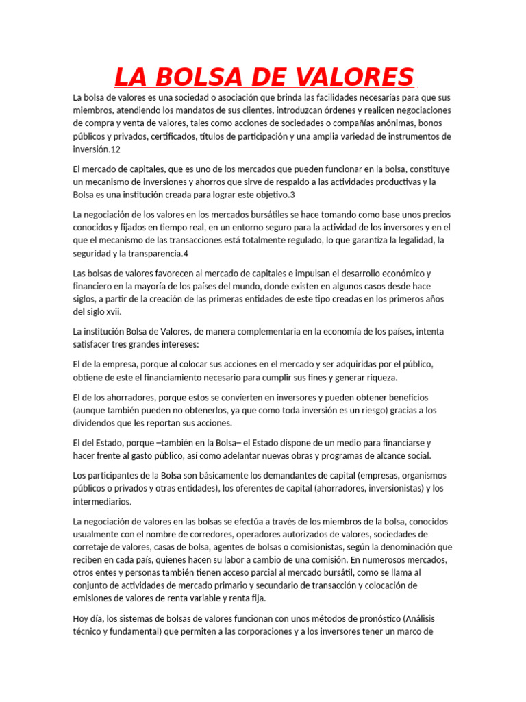 Introducción a la Bolsa de Valores | PDF | Bolsa | Inversiones