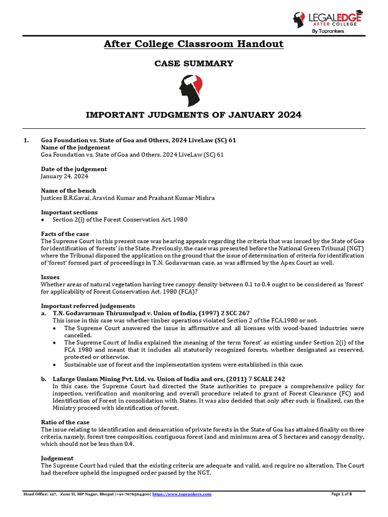 January 2024 Important Legal Judgments | PDF | Kidnapping | Set Off (Law)