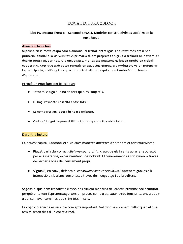 Tasca Lectura 2 Bloc 4 | PDF