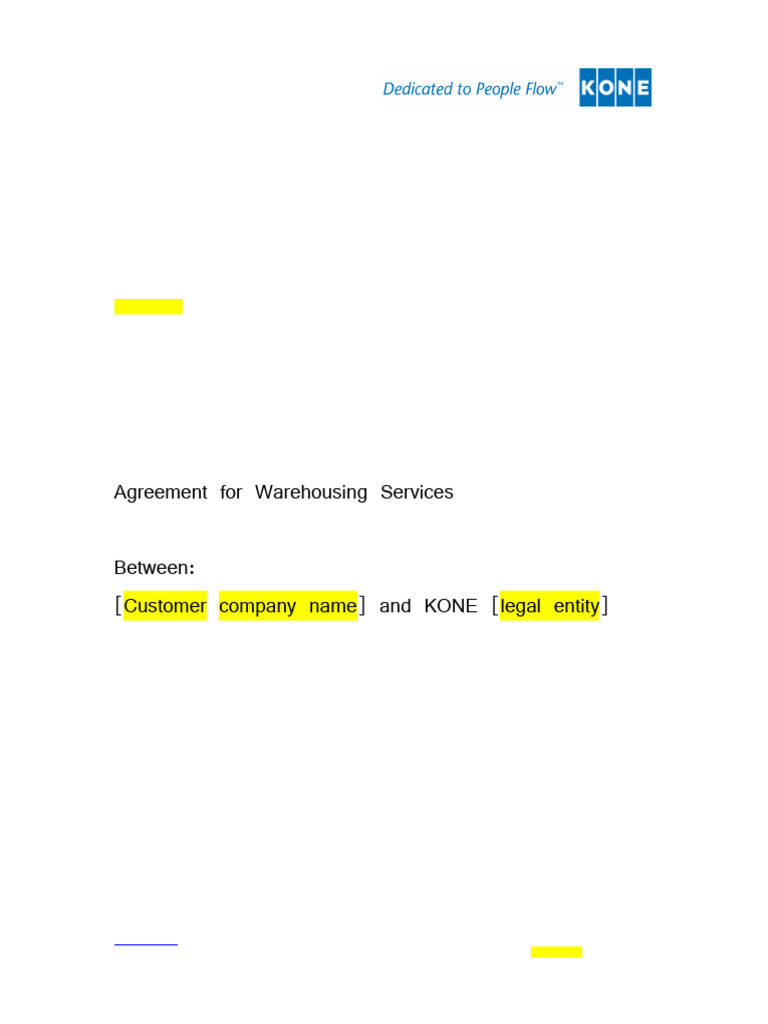 KONE Warehousing Services Agreement | PDF | Insurance | Warehouse