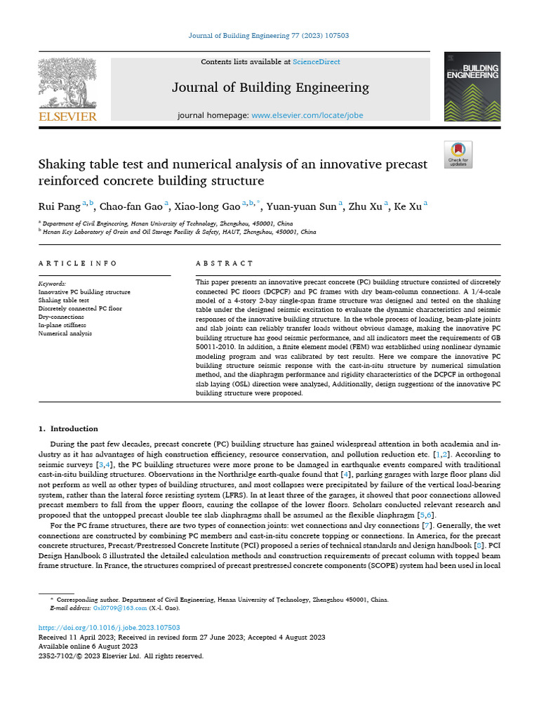 Shaking Table Test and Numerical Analysis of an Innovative Precast ...
