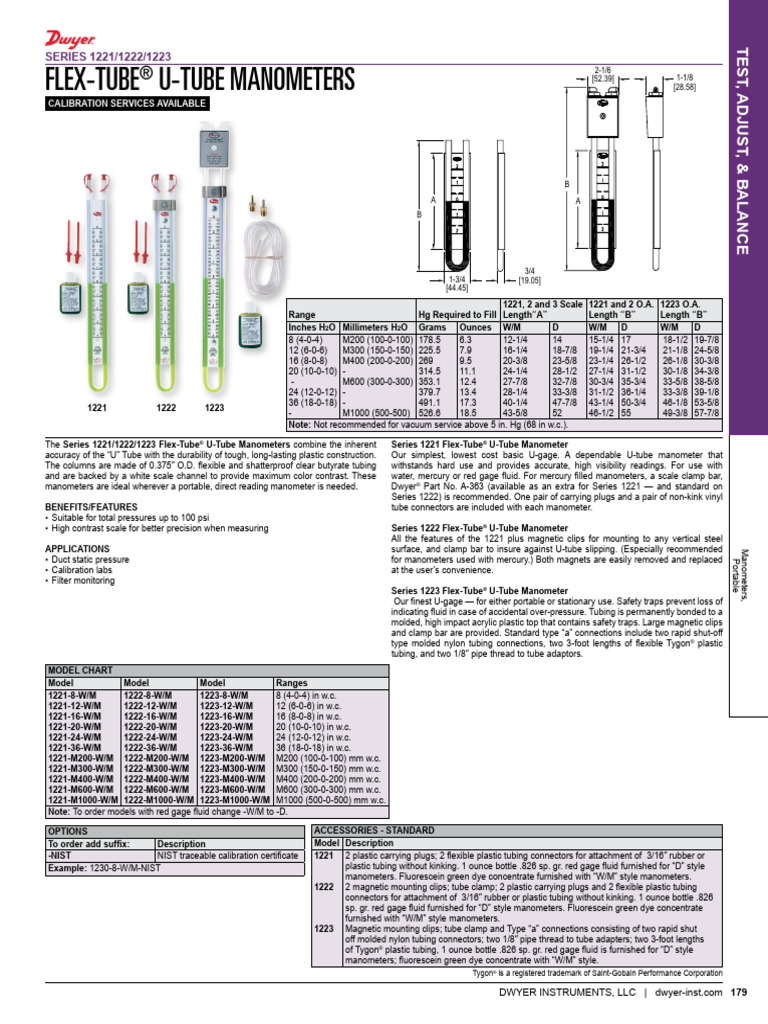 Flex-Tube U-Tube Manometers Overview | PDF | Pressure Measurement ...