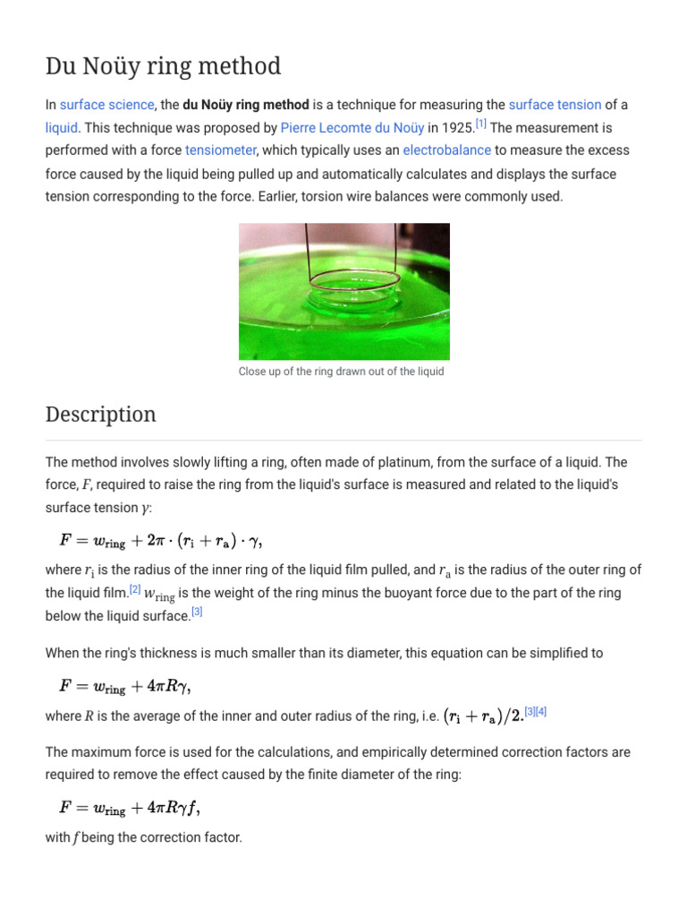 Du Noüy Ring Method for Surface Tension | PDF | Applied And ...