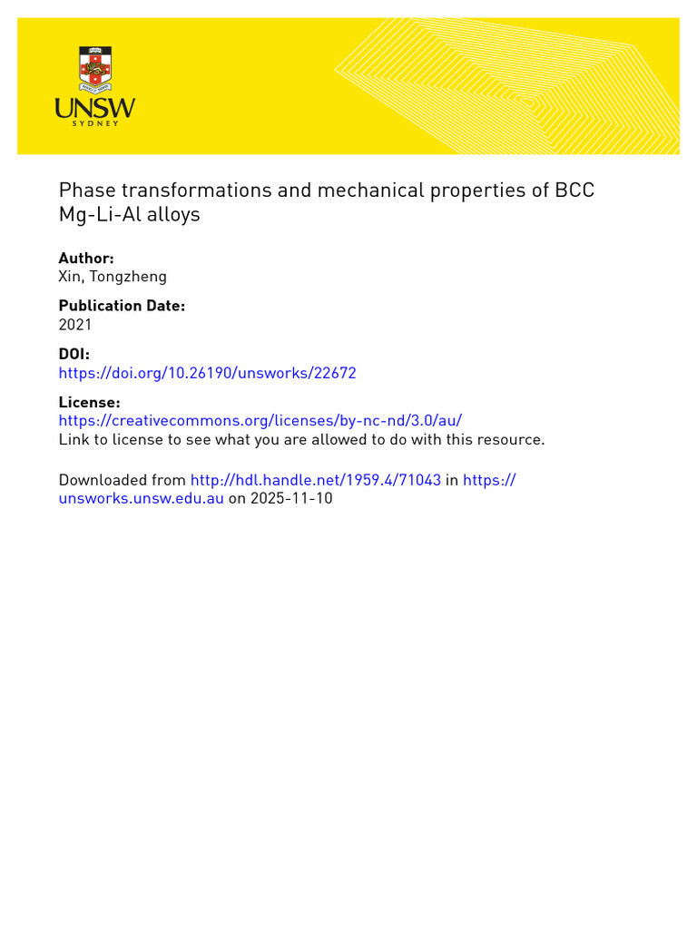 BCC Mg-Li-Al Alloys: Phase Transformations | PDF | Alloy | Magnesium