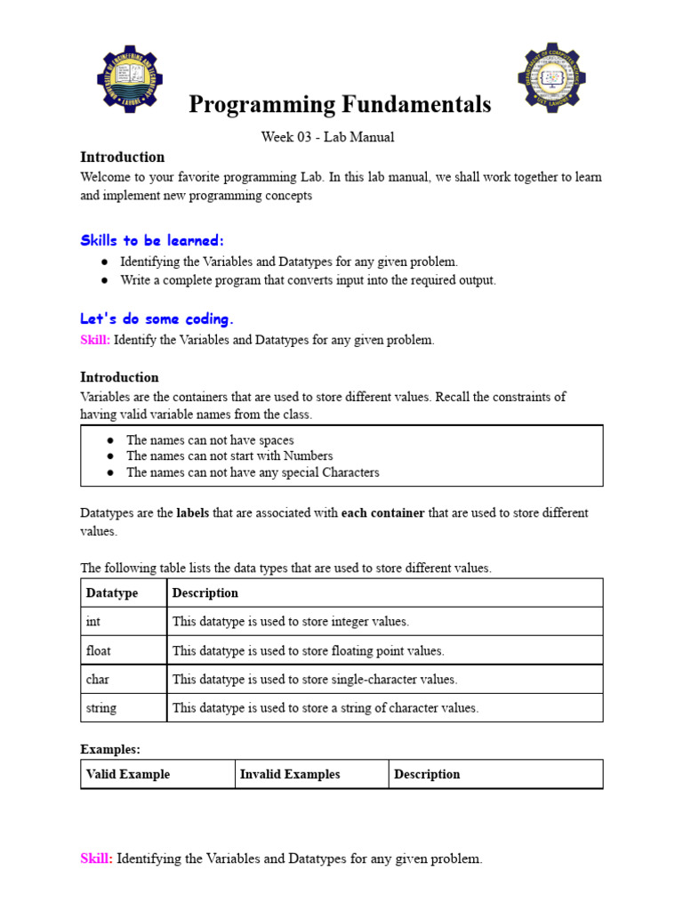 Lab 03-Programming Fundamentals | PDF | Data Type | Computer Program
