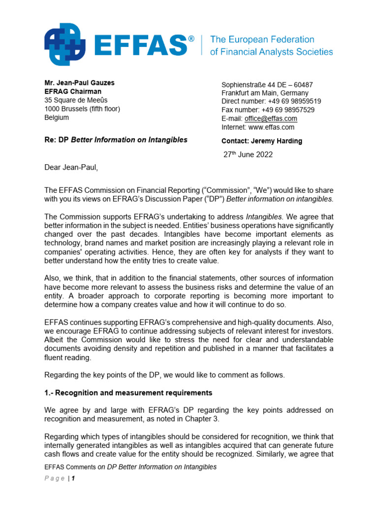 EFFAS Comments Letter To EFRAG On DP Better Information On Intangibles ...