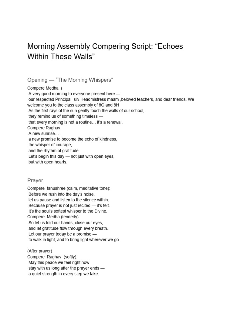 Morning Assembly Script: Echoes of Kindness | PDF | Dances