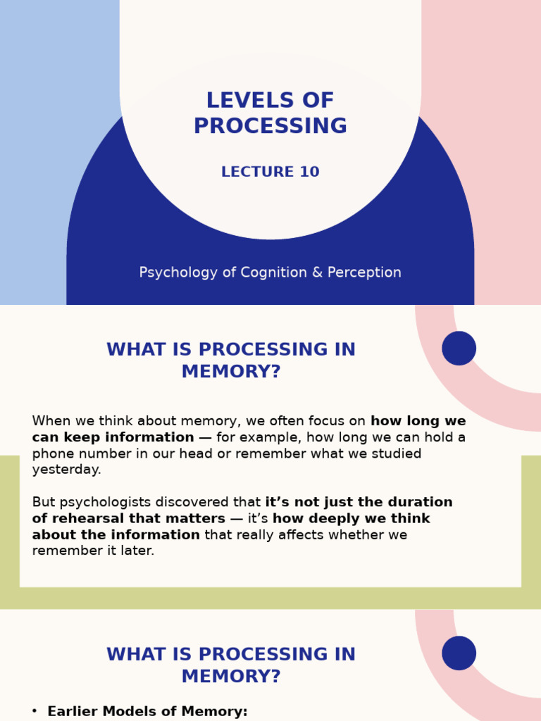 Lecture 10 - Levels of Processing | PDF | Memory | Long Term Memory