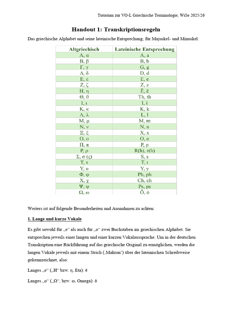 Handout 1 - Transkriptionsregeln | PDF