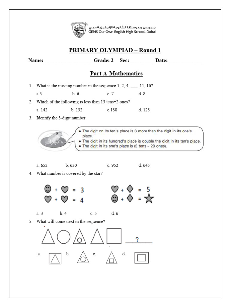 Primary Olympiad Grade 2 Math & Science | PDF