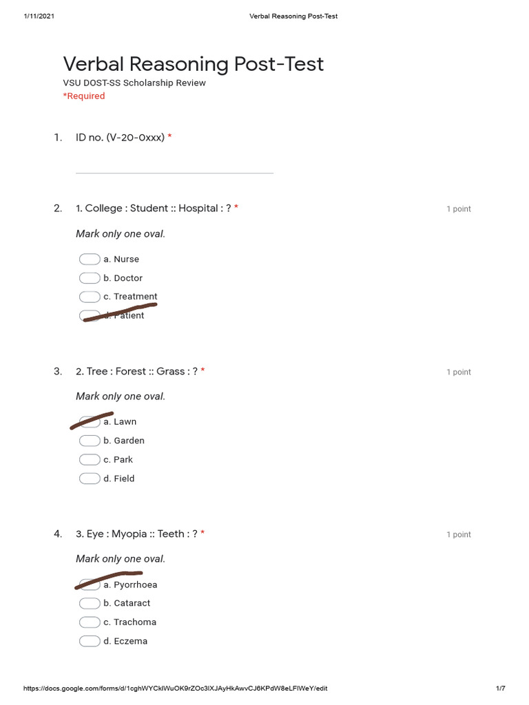 1.2 Verbal Reasoning Post-Test | PDF | Chess Theory