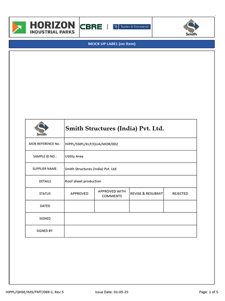 Mock Up Inspection Request for Roof Sheets | PDF