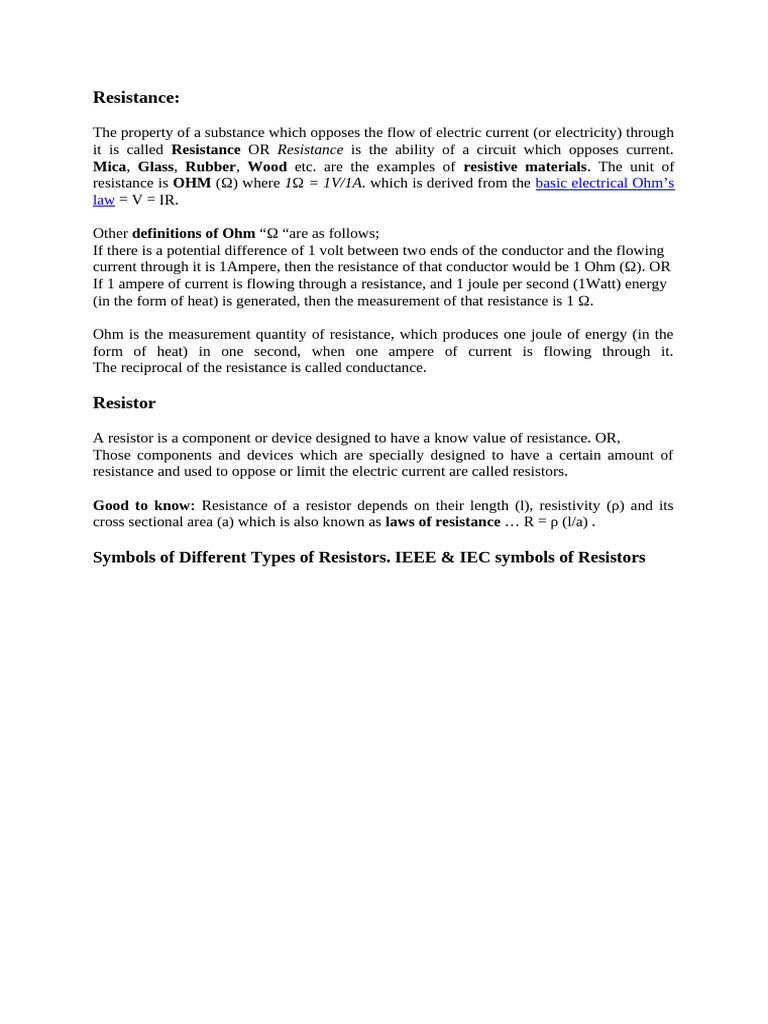 Resistance | PDF | Resistor | Materials