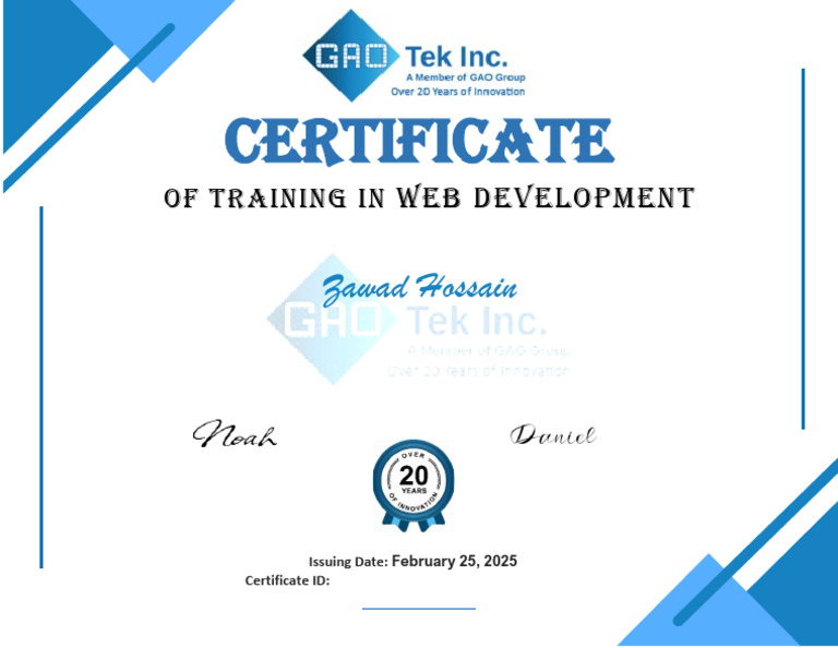 Web Development Training Certificate | PDF