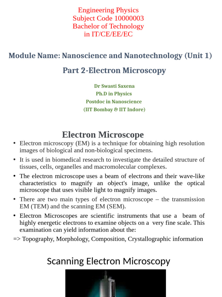 Electron Microscopy Techniques Overview | PDF | Scanning Electron ...