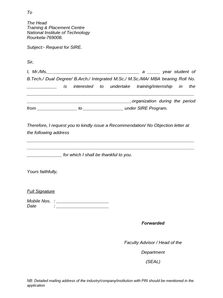 SIRE Program Internship Request Form | PDF