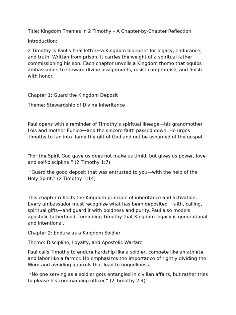 Kingdom Themes in 2 Timothy - A Chapter-by-Chapter Reflection | PDF ...