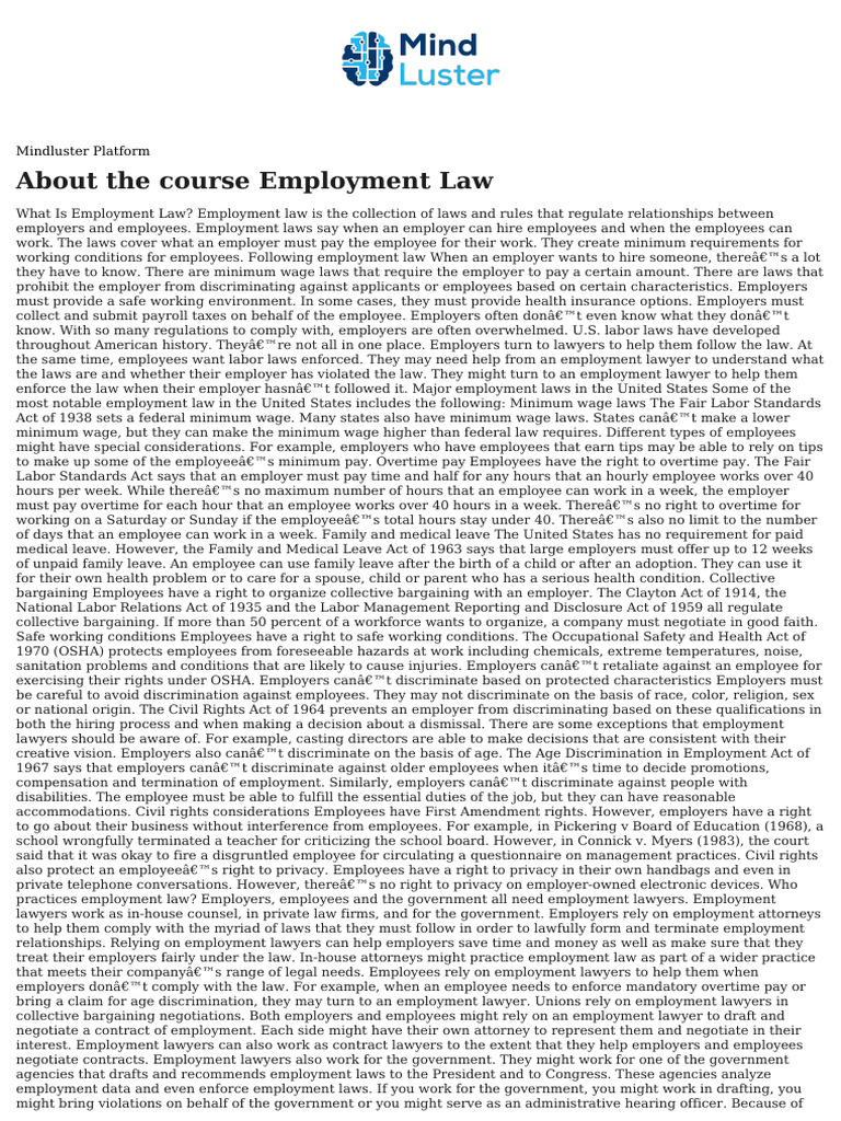 Understanding U.S. Employment Law Basics | PDF | Employment | Labour Law