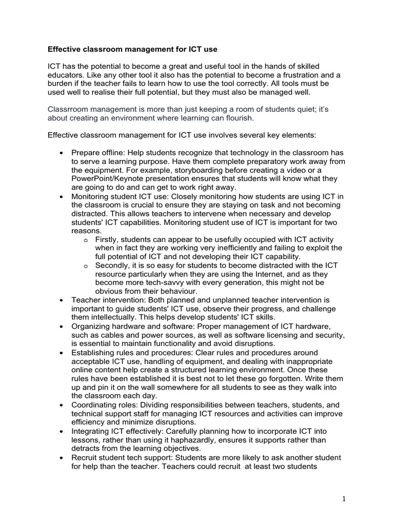 Effective ICT Classroom Management | PDF | Educational Technology ...