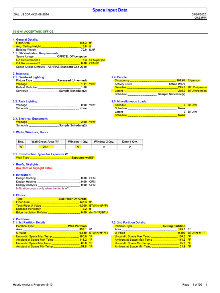 HAP Calculations Pages 3-198 | PDF | Ventilation (Architecture) | Lighting