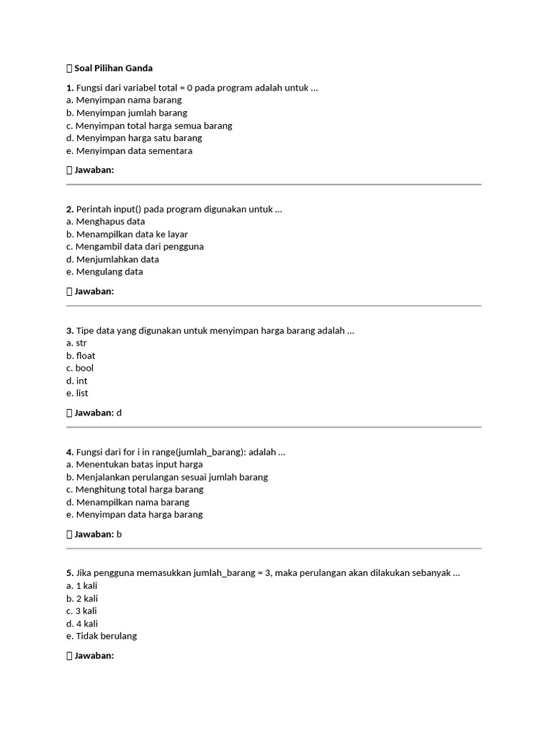 Soal Pilihan Ganda Pemrograman Dasar | PDF