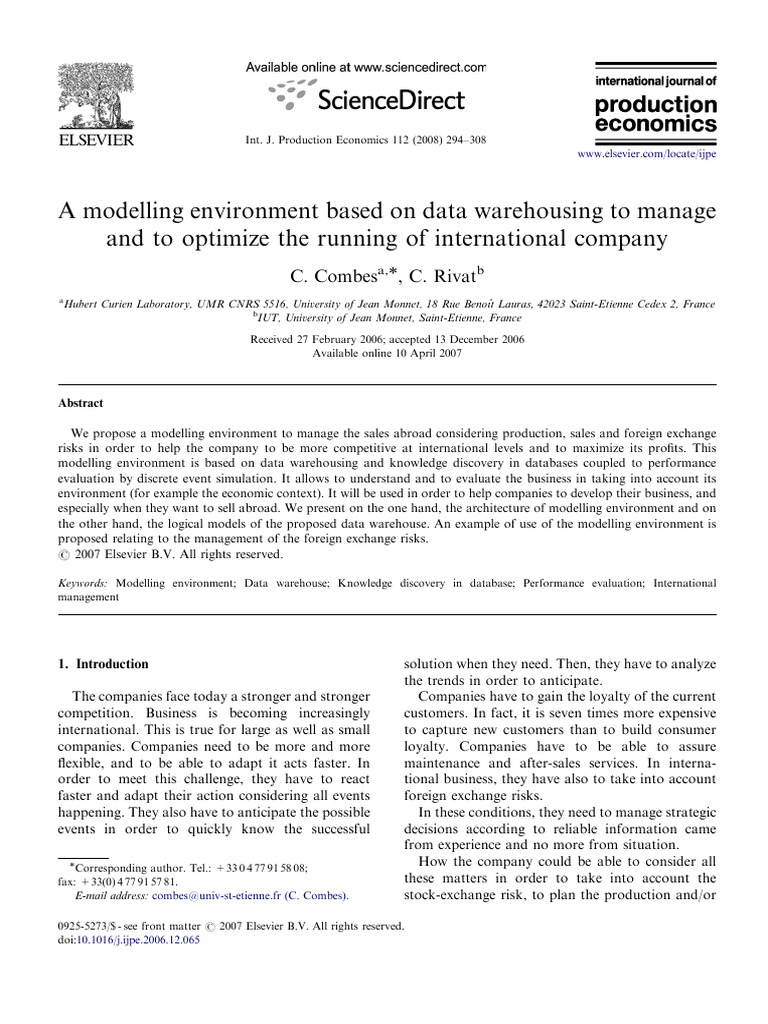 A Modelling Environment Based On Data Warehousing To Manage | PDF ...