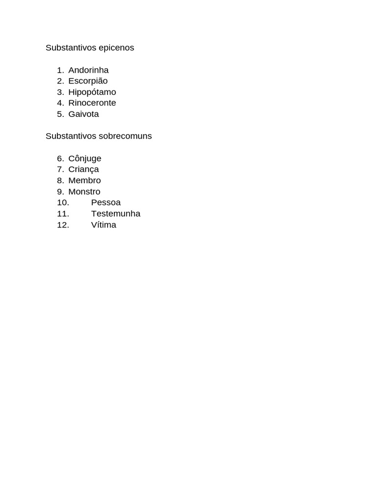 Substantivos Epicenos e Sobrecomuns | PDF