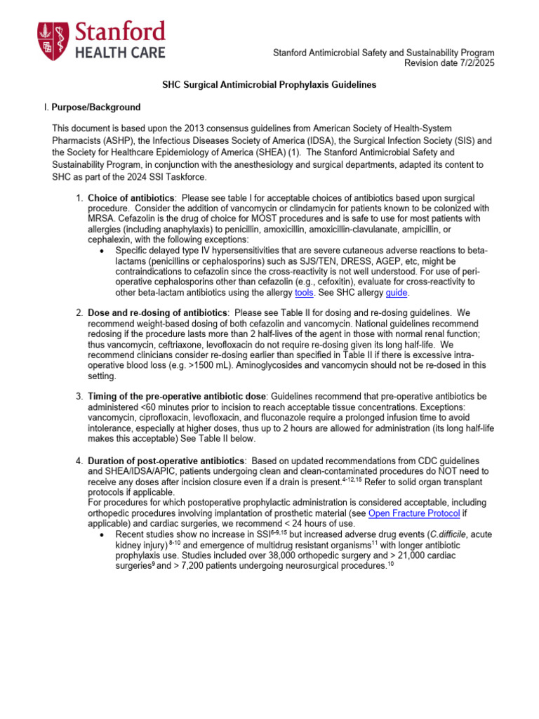 SHC Surgical Antibiotic Prophylaxis Guide | PDF | Methicillin Resistant ...