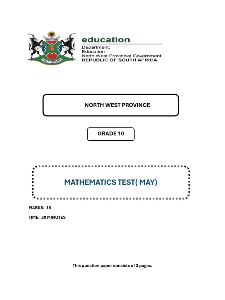 Grade 10 Mathematics Test - May 2025 | PDF