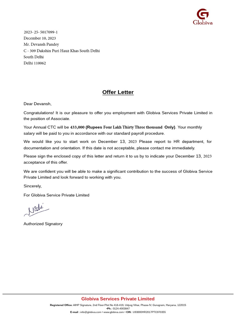 Job Offer Letter for Associate Position | PDF