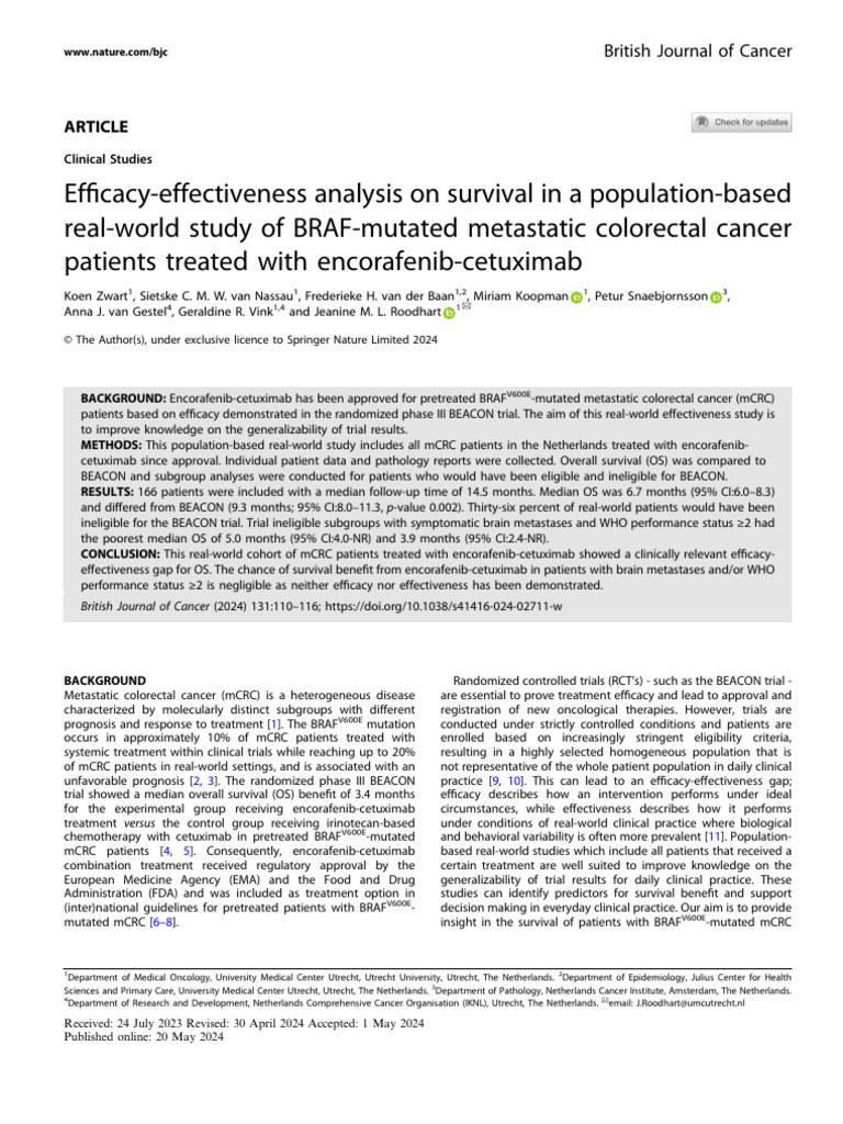 Efficacy-Effectiveness Analysis On Survival in A Population-Based Real ...