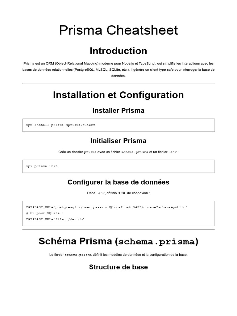 Cheatsheet Prisma ORM | PDF | Gestion informatique | Programmation ...
