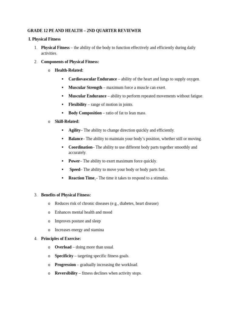 Grade 12 Pe and Health q2 Reviewer | PDF | Physical Fitness ...