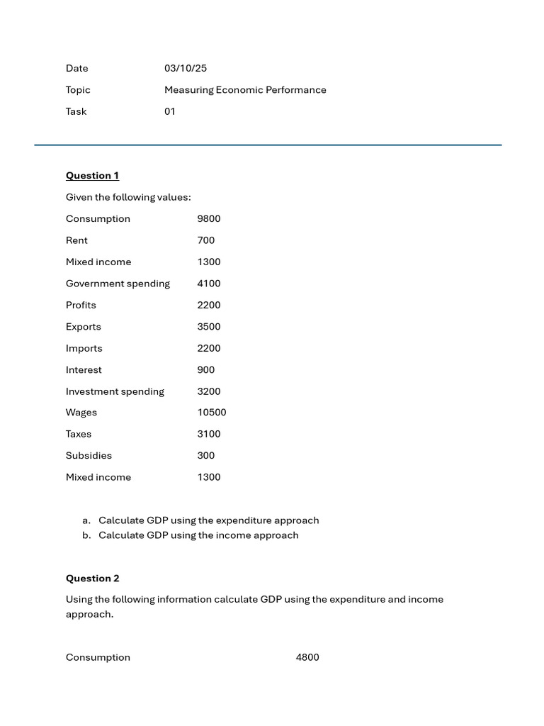 Calculating GDP: Expenditure & Income Methods | PDF