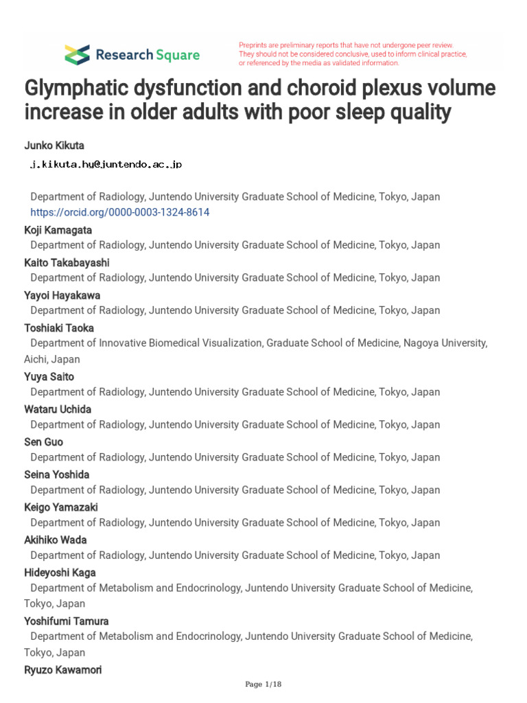 Glymphatic Dysfunction in Older Adults | PDF | Medical Specialties ...