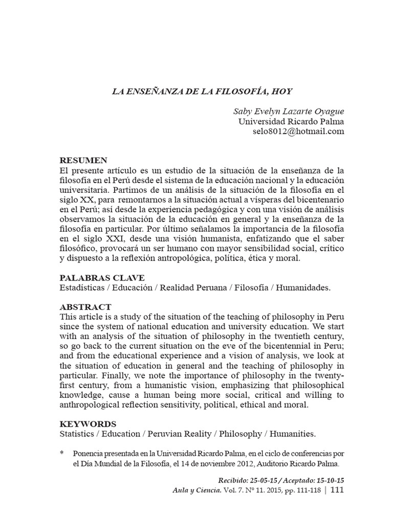 La Ensenanza de La Filosofia Hoy | PDF | Plan de estudios | Educación ...