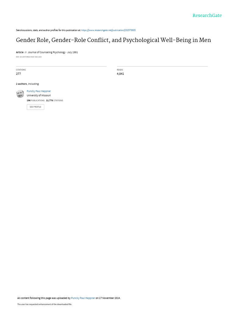Gender Role Conflict and Men's Well-Being | PDF | Gender Role | Self Esteem