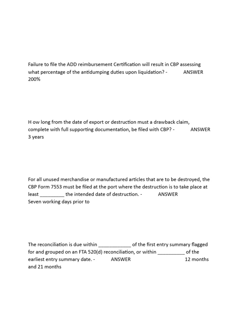 CBP Reimbursement and Drawback Guidelines | PDF
